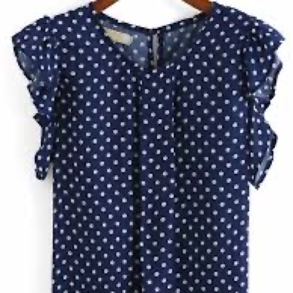 2/$20 NWOT ModCloth Lovely and Ruffly Sleeveless Top in Navy Polka Dots - Picture 3 of 7